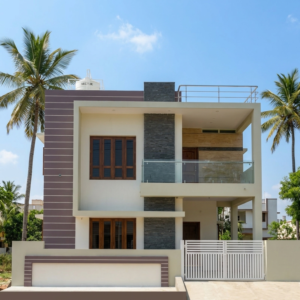 Modern Independent House constructed by Nirmaan Homes in Mysore
