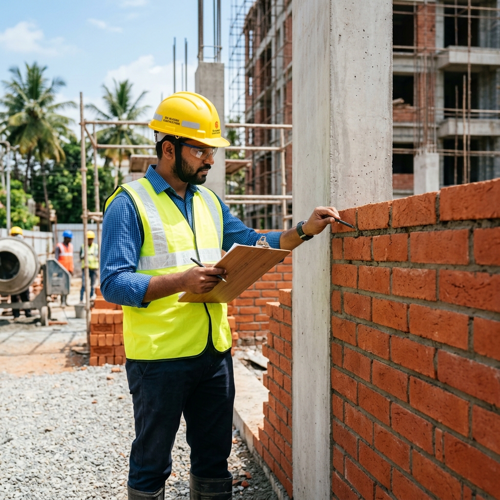 Site engineer inspecting construction quality